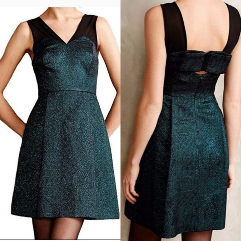 HD in Paris Anthropologie Emerald Green Holiday Dress US 4